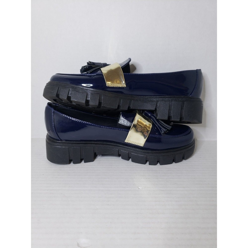 Men's or Women's Blue Tassel Gold Buckle Slip-on Chunky Dress Shoes Size 35 / 36